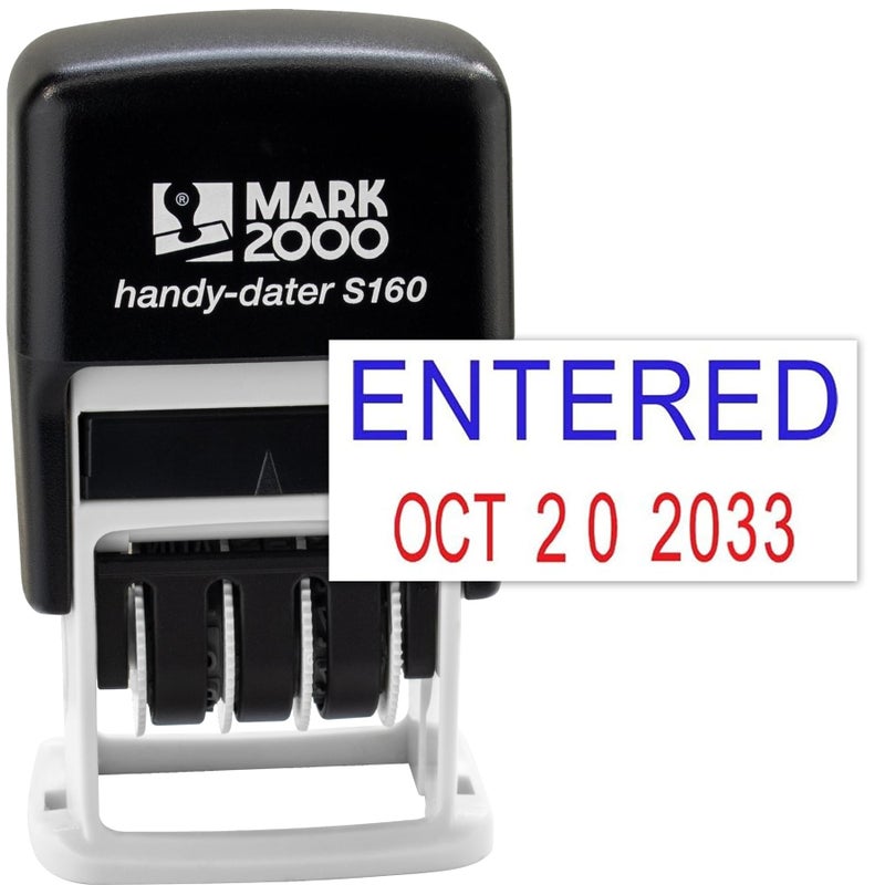 Rubber Stamp Creation Mark 2000 Self-Inking Rubber Date Office Stamp with Entered Phrase Blue Ink & Date RED Ink (Handy-Dater S160), 12-Year Band - Image 1